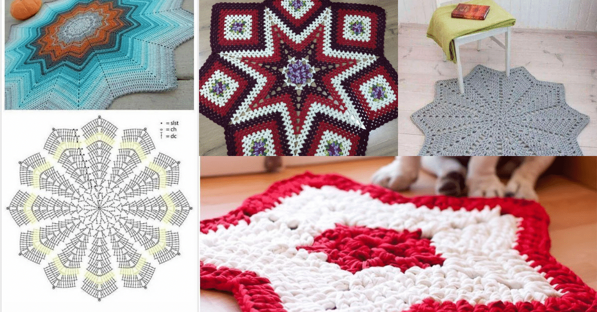 alfombra en forma de estrella tejida a crochet