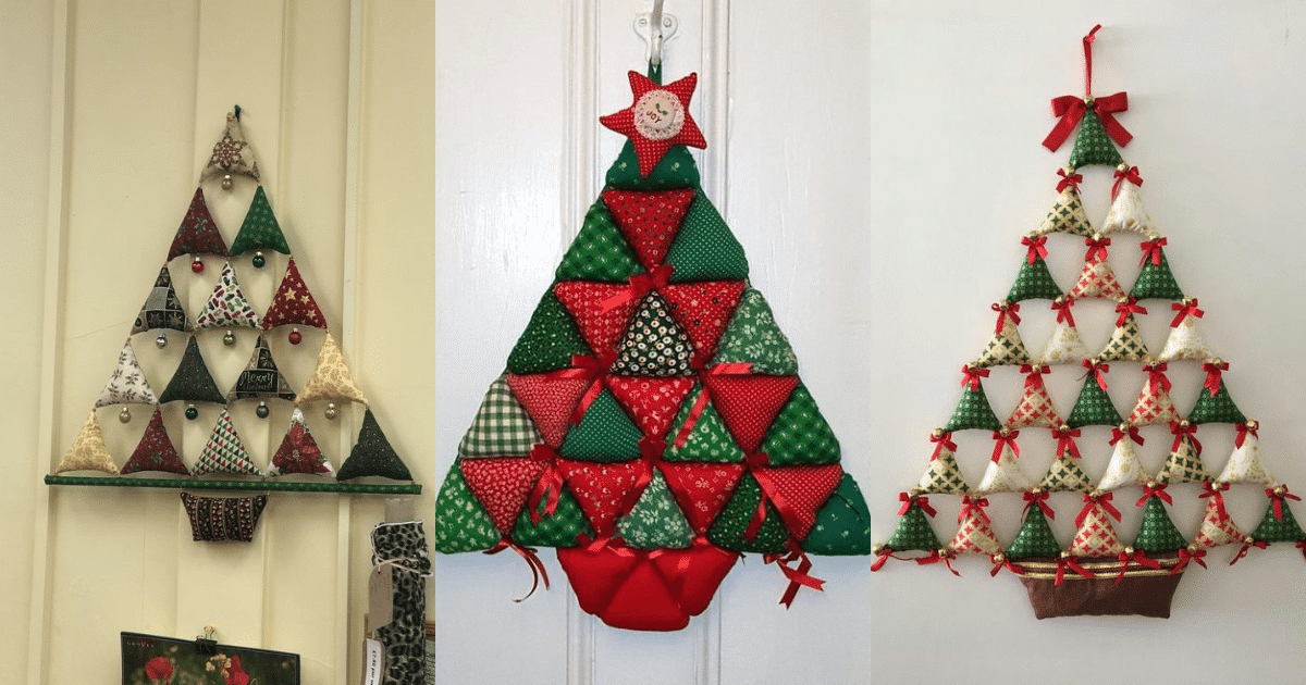 arbol de navidad de pared hecho con triangulos de tela 2