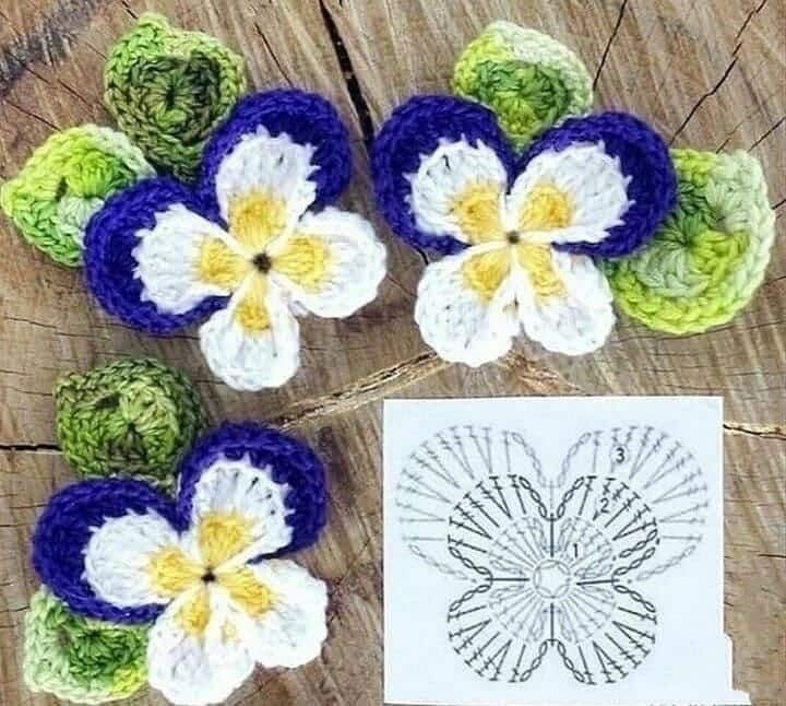 como tejer flores pensamentos en crochet 1