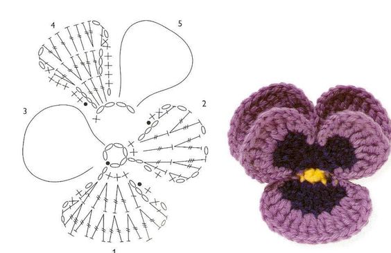 como tejer flores pensamentos en crochet 3