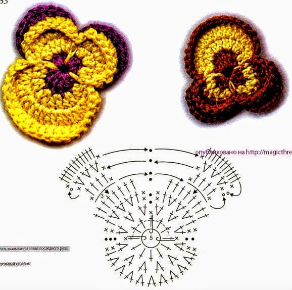 como tejer flores pensamentos en crochet 7