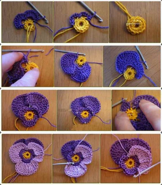 como tejer flores pensamentos en crochet 8