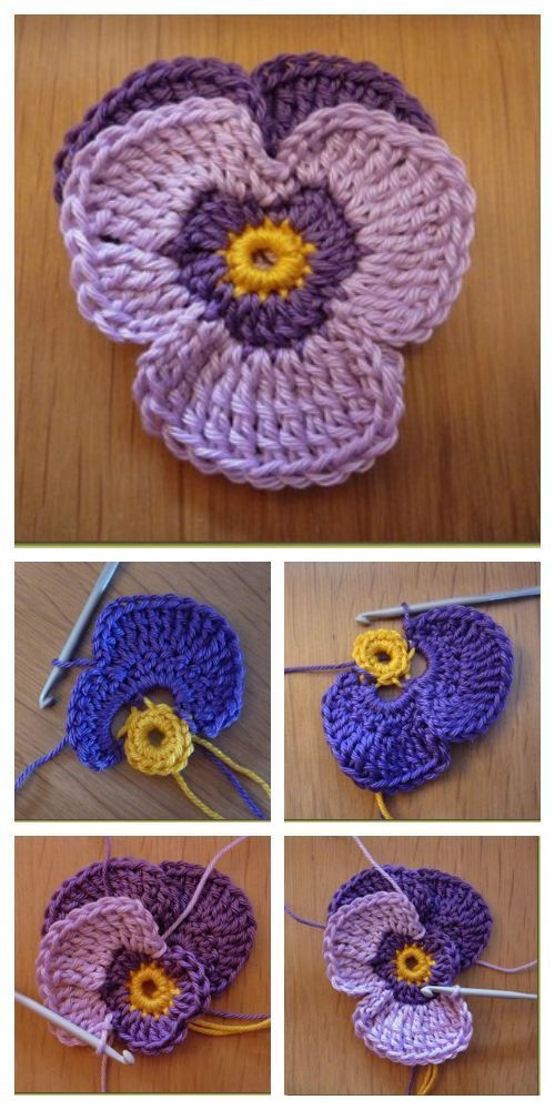 como tejer flores pensamentos en crochet
