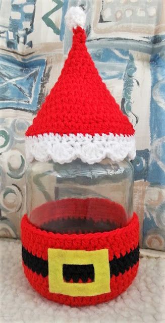 decorar frascos para navidad con crochet 2