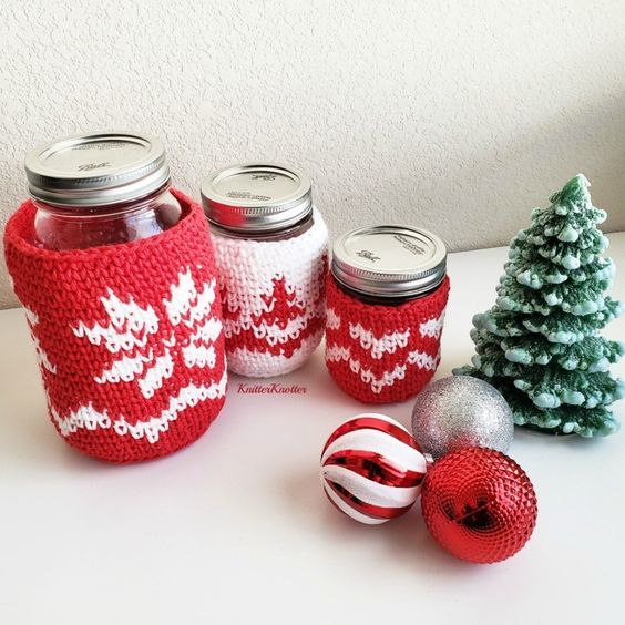 decorar frascos para navidad con crochet 4