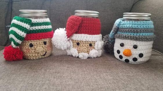 decorar frascos para navidad con crochet 8