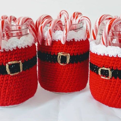 decorar frascos para navidad con crochet