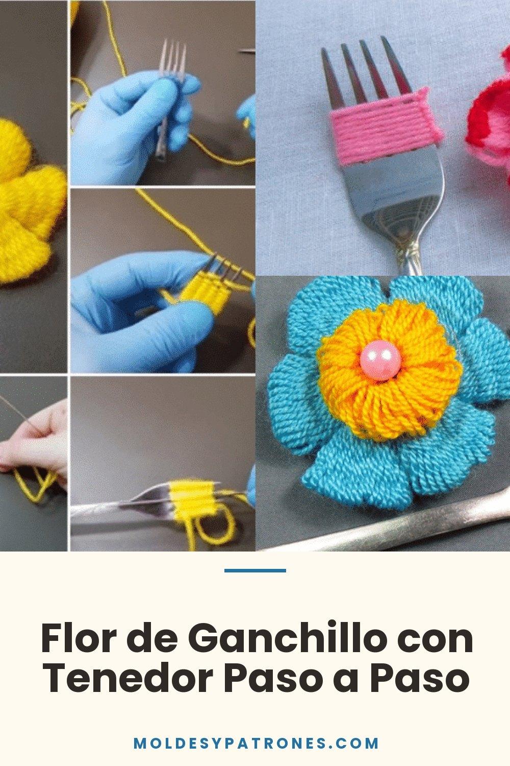 Flor de Ganchillo con Tenedor Paso a Paso