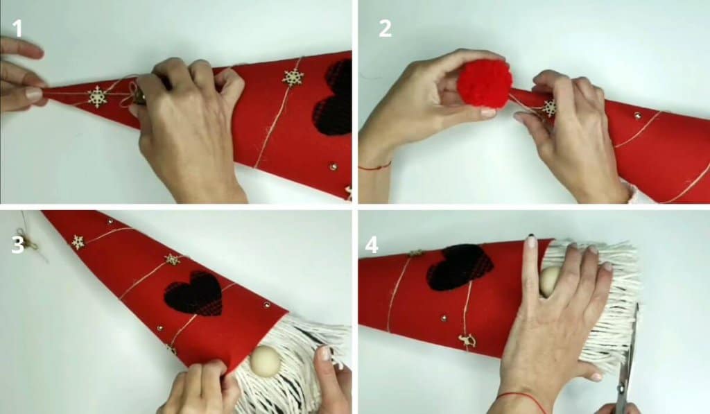 hacer un gnomo navideno con una mopa paso a paso 6