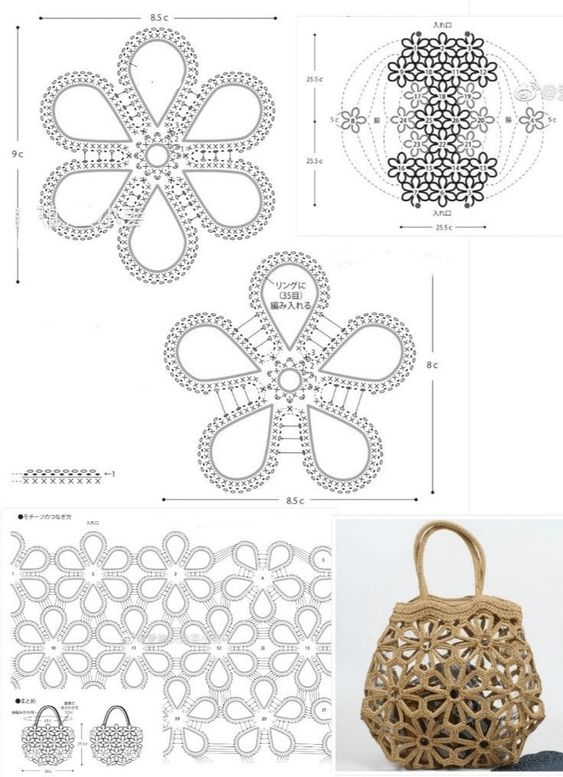 patrones de bolsos de ganchillo florales 5