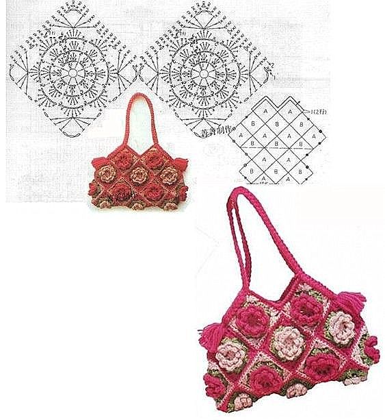 patrones de bolsos de ganchillo florales