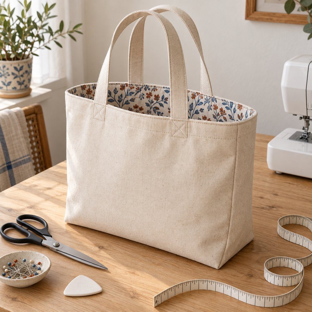 Bolsos de tela: patrones Bolso vuelto con fondo formado y pespunte en el borde superior
